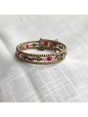Beaded bracelet hand made red bronze multi